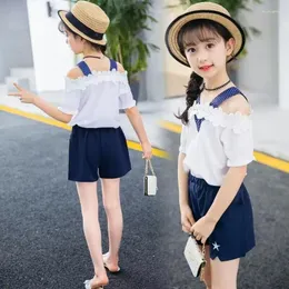 衣料品セット女の子の夏の服の衣装キッズカジュアルTシャツショートパンツ2 3 4 5〜12年のテンゲ学生の子供たちのファッションスーツ