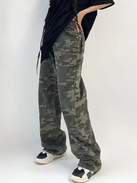 Camouflage cargo pants womens Y2K street clothing low-end jeans retro wide leg mens denim straight pants Harajuku mens 240426