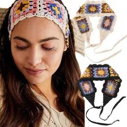 Bandas da cabeça Awaytr Crochet Turbine Band Band Retro moda feminino Chaeiro Flor de malha de férias Faixa de fábrica Acessórios para cabelos Q240506