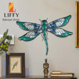 Rzeźby Metal Dragonfly Work Worka ręcznie wykonana szklana sztuka ścienna odpowiednia do dekoracji ogrodu wewnętrznego i na zewnątrz Piękne pomysły na prezenty