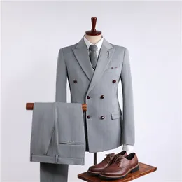 Men's Suits 2024 High-end Striped Double-breasted Suit (suit Vest Trousers) Three-piece Wedding First Lang Host Performance Dress