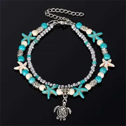 Anklets Bohemian Multi Layer Starfish Turtle Beads Anklets for Women Vintage Boho Chain Bracelet Bracelet Beach Jewelry Gift 2023