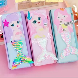 Double-layer Pen Bag Cartoon Mermaid 3D Fish Tail Large Capacity Pencil Case Waterproof Stationery Storage Box Gift