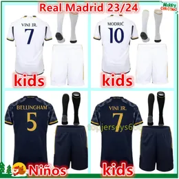 2023 2024 Real Madrids Bellingham Vini Jr Maglie di calcio Kit Kits Kits Socks 23 24 Child Away Away Away Away Home Football Jersey Shirt Cam 252K
