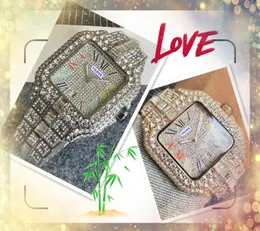 Mens 3 Pins Square Face Designer Orologi di alta qualità di lusso di lusso Movimento in quarzo Orologio in acciaio inossidabile Presidente Presidente Full Diamonds Ring Watch