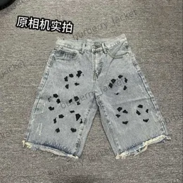 Nya Chromees Mens Jeans Shorts Make Old Washed Hearts Jeans Hip Hop Chrome Short Kne Lenght Jeans Heart Cross Brodery Letter Prints Casual High Quality Jeans A11