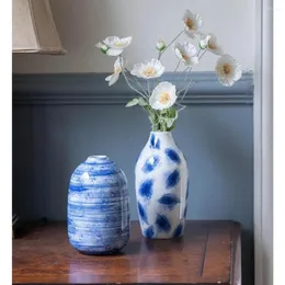 Vaser blå uppsättning av 2 moderna marin keramiska vaser för blommor dekorativa idealiska gåva valentiner dag dekor