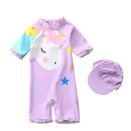 Badkläder happyflute ny 724 kg boygirls 'onepiece långärmad ponny baddräkt söt baby prinsessa badduk för sommaren