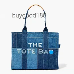 Topp Luxury Marcj Original Edition Tote Bag Nyanrivningar Stor denim Spliced ​​Loose