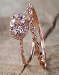 2pcsset 2019 Luxus weiß rosa Steinkristallringe für Frauen Goldfarbe Hochzeitsvergütung Ringe Schmucktropfenbeutel pour9043651