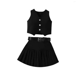 Clothing Sets Toddler Baby Girl Skirt Set Ruffle Sleeveless Tank Tops And Mini A Line Belted 2Pcs Summer Outfits 3 Month Swing