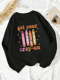 Kvinnors hoodies får din cray-on print Women Sweatshirt mode s-xxl street Loose Fleece bekväm hoodie höst casual tops kläder