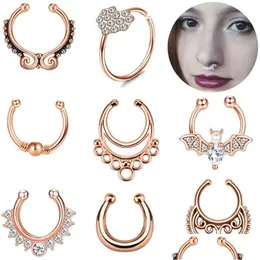 Nose Rings & Studs Clips Hoops For Women Non-Piercing Body Jewlery C Shape Stainless Steel Black Rose Gold Color Wholesale 2023 New D Dhhql