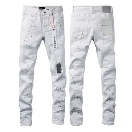 Herr jeans pel jeans hål byxor lila varumärke jeans lila designer män mens jeans topp kvalitet