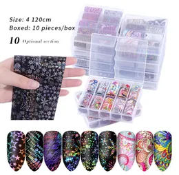 10Rolls Holographic Unhel Foil Conjunto 4*100cm Folhas de flores Leopard Nails Arte Transferência de arte Manicure Diy Stickers Decorações2830026