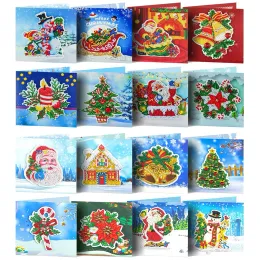 Stitch 8PCS/Pack Diamond Painting Merry Christmas Greeting Cards Handmade Party Cards Thanks Birthday Postcards New Year Greeting Cards