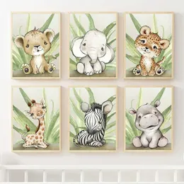 S Jungle Animal Lion Elephant Giraffe Zebra Leoparden Wandkunst Leinwand Malerei Nordische Plakate und Drucke Wandbilder für Kinderzimmer J240505