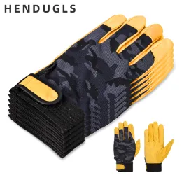 Gloves HENDUGLS 5pcs Work Gloves work glove protective gloves Top Layer Cowhide Cloth Driver Protection Tactics Safety Mitten 508MC