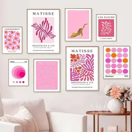 Ndinavian minimalista de parede arte rosa Matisse Bauhaus Flor Market HD Canvas Poster Imprimir quarto de casa e decoração da sala de estar J240505