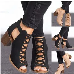 Casual Shoes 2024 Spring Summer Sexy Rome Ankle Boots Ladies Sandals Women's Middle High Heels Large Size 43 Black