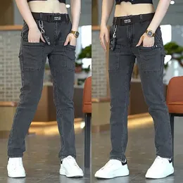 Korea kvinnor män jeans last denim byxor avslappnad blå grå y2k streetwear rak jeans manliga byxor kvinnors herrkläder 240422