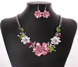 3Set Europa und Amerika Mode Sweet Temperament Emaille Blumen mit Kristall Halsketten Ohrringe Sets ms Schmuck Geschenk2796163