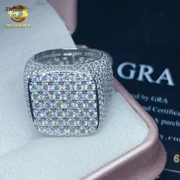 Designer JewelryHot sale design square shape fully moissnaite mens ring 18K white gold plated 925 silver VVS moissanite iced out hip hop ring