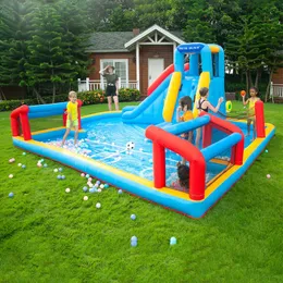 Multi Functions Water Slide Jumping Games Volleyball And Football Field Sports Court Soccer Goal Playground Outdoor Play Fun Park Garden Birthday Party Gifts Toys