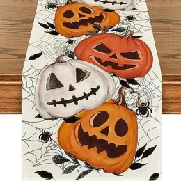 Pads Pumpkins Spider Web Halloween Table Runner Свадебное украшение льняная вечерин