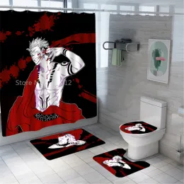 Perdeler jujutsu kaisen duş perdesi set su geçirmez yıkanabilir polyester banyo perdesi antislip halılar tuvalet kapağı kapak banyo mat seti