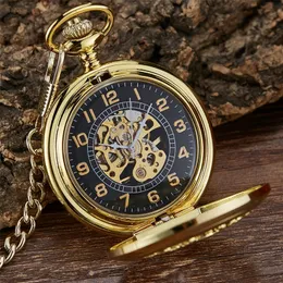 明るい手巻き機械式懐中時計ペンダントブロンズクラシックビンテージホローカバーアナログ男性の時計時計ギフト240416