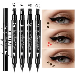 Eyeliner Double Head Moon Star Heart Flower Liquid Eyeliner Pen Black Eye Liner Stamp Makeup Seal Eyeliner Pencil Waterproof Cosmetics