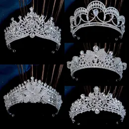 Bandas de cabeça barrocas de luxo de cor de cristal lágrimas de cristal coroa Crown Rhinestone concurso de diadema colares Cabeças de cabeça acessórios para cabelos de casamento q240506
