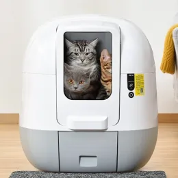 Boxes Automatic Self Cleaning Cat Bedpan Sandbox Leak Proof Intelligence Big Cat Bedpan Toilet Enclosed Arenero Gatos Sand Box QF50CB