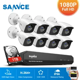 System Sannce 8CH 1080p Lite DVR CCTVセキュリティシステム8PCS 2.0MPカメラIR屋内屋外防水IP66ビデオサーベイランスキット