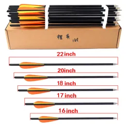 Arrow 12/24Pcs 16/17/18/20/22 Inches Archery carbon arrows 400 Spine with Orange yellow Feather Crossbow bolts for Hunting Shooting