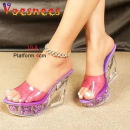 Przezroczyste kapcie PCV Modne galaretki buty dla kobiet letnia platforma róża klin Sandały seksowne Perspex kryształowe obcasy 240506