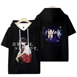 Herr t -skjortor anime Komi kan inte kommunicera San Wa Komyushou Desu Shouko Cosplay Summer Short Sleeve Hooded Shirt Men Women Top
