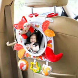 Blocks Baby Carseat Mirror Toys Back Seat Rear View Mirror with Hanging Cartoon Rattles Toddler Car Mirror Toy Infant TummyTime Rattle
