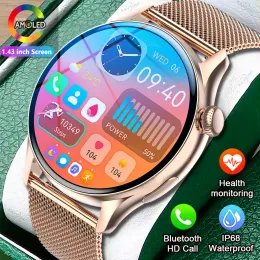 Relógios SmartWatch Mulheres AMOLED 1,43 "A tela HD sempre exibe tempo Bluetooth Call IP68 Sports Sports Sports Smart para Android iOS