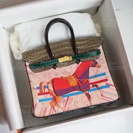 12a 1: 1 Topp spegelkvalitetsdesigner Luxury Handväskor Speciellt anpassade nischkrokodillock och hanterar Design Pure Wax Thread Sewn Women's Tote Påsar med originalbox.