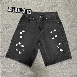 Nuovi pantaloncini da uomo cromati maschili preparano vecchi cuori lavati jeans hip hop cromo corto ginocchio corto jeans jeans heart cross -ricamo stampe jeans casual di alta qualità a9