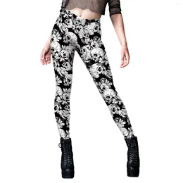 Leggings femininas 12% Spandex Fashion Punk Skull Women Women Black Printing Elastic Workout Fitness Running Stretch