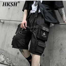 Herren -Shorts HKSH Frühling/Sommer Neue Herren Gezeiten Dark Function Multi -Taschen -Arbeitshorts losen gerade gespaltene Sporthosen HK0372L2405