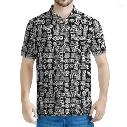 Polos masculinos símbolos africanos camisa pólo gráfica homens vintage verão 3d impresso Totem ésetão ése de mangas curtas Tops camisetas de lapela