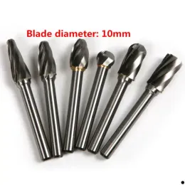 Bitar fixmee 6pcs 6*10mm acdefl volframkarbid 8 flöjter roterande burrs punkt fil cutter borr bit