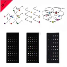 Body Arts 40/60pc Set Fashion Crystal C Shape Nose Ring Rostfritt stål Multicolor Bend Nose Stud för kvinnor ARO NARIZ Anneau Nez Piercing D240503