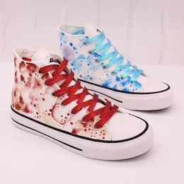 Casual Shoes Original Hand-painted Canvas Women High Top Mixed Colors Starry Graffiti Board Girls Large Size35-44