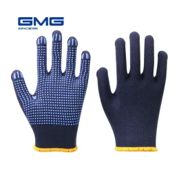 Gloves 3 Pairs Professional Working Gloves GMG Navy Blue Polycotton Shell Blue PVC Dots Coating Work Safety Gloves Cotton Gloves