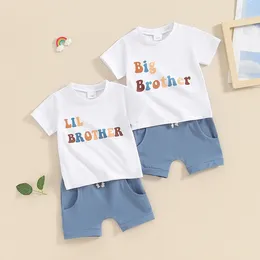 Kleidungssets Fokusnorm 0-3y Kleinkind Baby Jungen passen Brüder Kleidung Kurzarm Buchstaben Druck Tops Elastic Taille Shorts